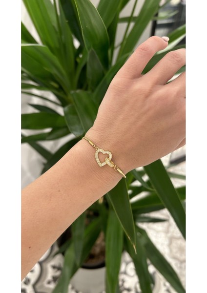 316L Çelik Kararmaz Gold Taşlı Asansör Bileklik