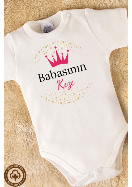 Özel Tasarım Organik Pamuklu Babasının Kızı Baskılı Bebek Body Zıbın