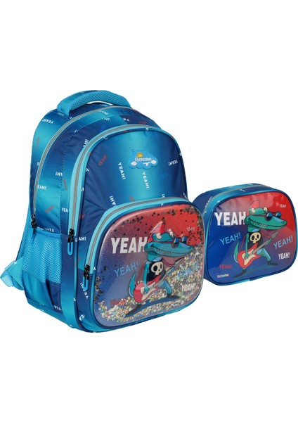 Kabartmalı Timsah Figürlü Pullu 3'Lü İlkokul Çantası Beslenme Kalemlik Seti 1370 modelleri