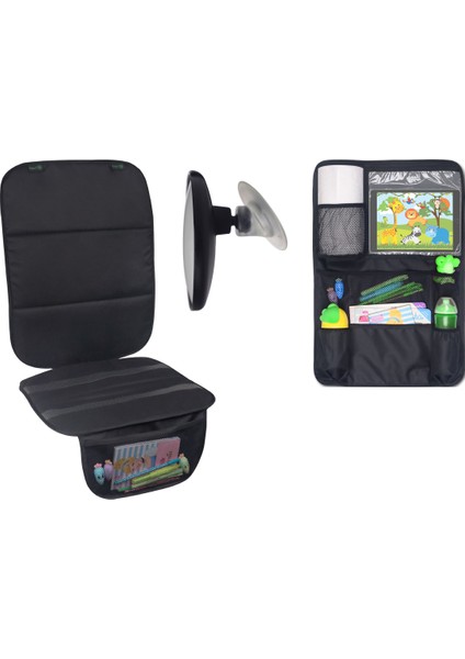 Bebek Dikiz Aynası + Araç Koltuğu Koruyucu + Tablet ve Telefon Tutacaklı Organizer Set