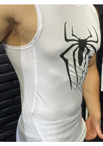Erkek Spor Atlet Süper Esnek Compression Fitness Tank Top Terletmez Beyaz Baskılı modelleri