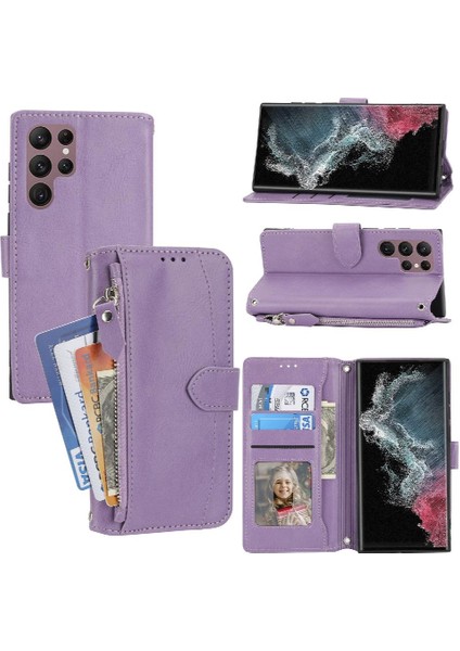 Samsung Galaxy S23 Ultra Pu Deri Kayış Kart Tutucu Için Flip Case (Yurt Dışından)