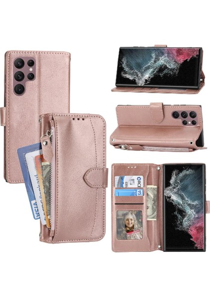 Samsung Galaxy S23 Ultra Pu Deri Kayış Kart Tutucu Için Flip Case (Yurt Dışından)