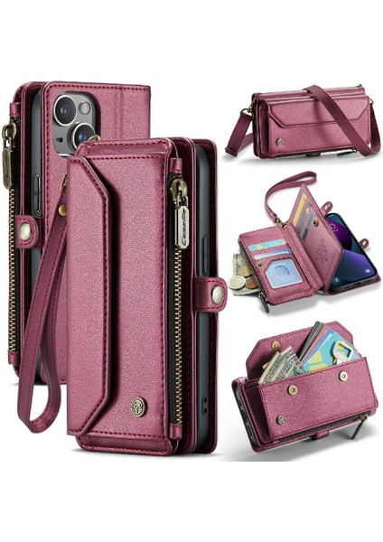 Kadınlar Için Crossbody Durumda iphone 14 Artı Cüzdan Durumda Cüzdan Fermuar (Yurt Dışından)
