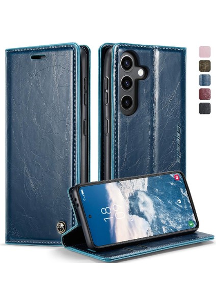 Samsung Galaxy S24 Için Flip Case Kart Tutucu Kickstand Çılgın At Pu (Yurt Dışından)