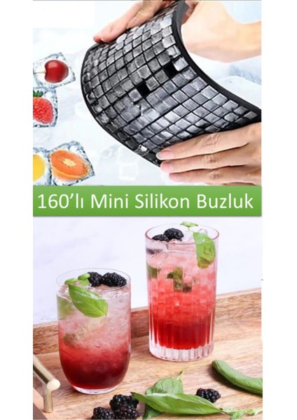 160'LI Mini Küp Şekilli Silikon Buzluk - Antrasit Renk Mini Küplü Sunum Buz Kalıbı
