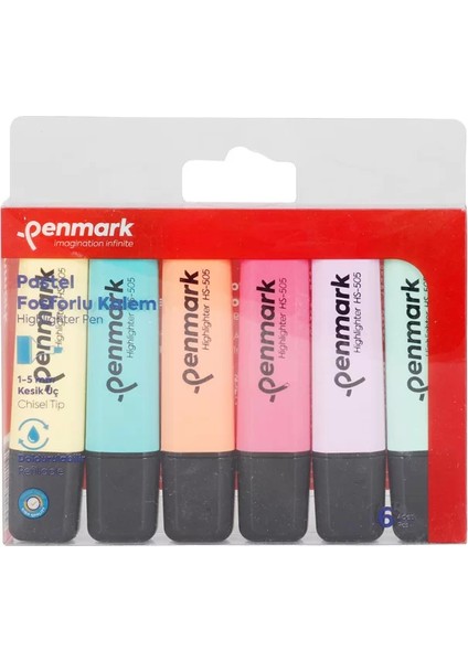 HS-505-6P Fosforlu Kalem Seti Pastel 6 Renk Blister