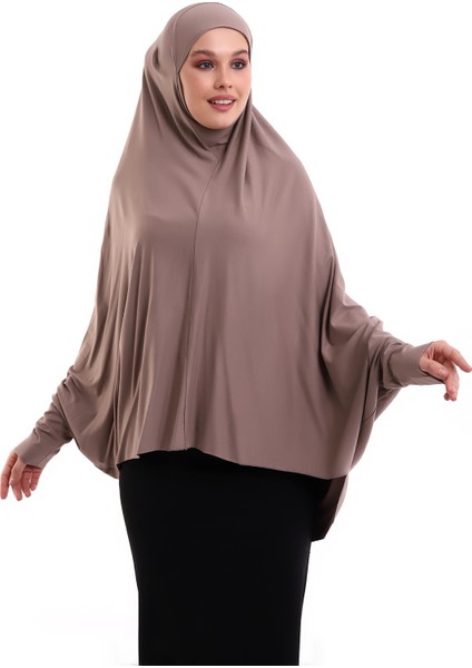 Kahverengi Hazır Pratik Sultanbaş Tesettür Kollu Penye Sufle Eşarp Hijab