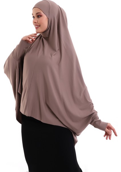 Kahverengi Hazır Pratik Sultanbaş Tesettür Kollu Penye Sufle Eşarp Hijab