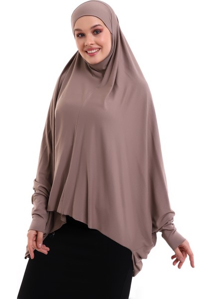 Kahverengi Hazır Pratik Sultanbaş Tesettür Kollu Penye Sufle Eşarp Hijab