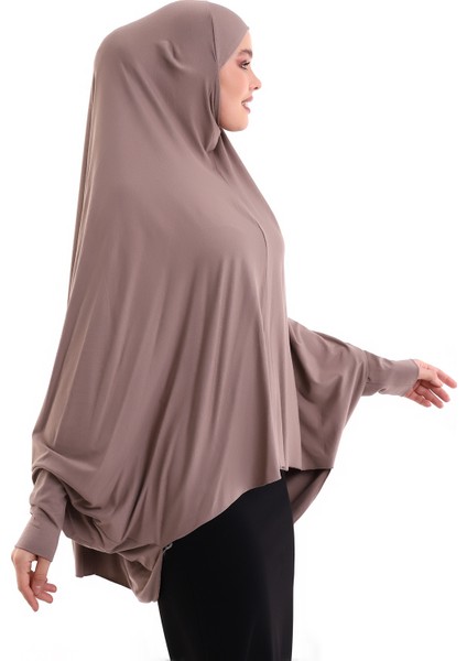 Kahverengi Hazır Pratik Sultanbaş Tesettür Kollu Penye Sufle Eşarp Hijab