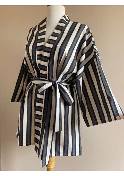 Vina Kuşaklı Unisex Poplin Kumaş Kimono Takım