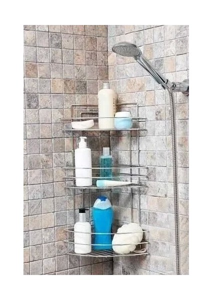 Banyo Aksesuarı 3 Lü Set Kare Havluluk + Tuvalet Kağıtlığı + Banyo Köşe Rafı 3 Katlı Şampuanlık