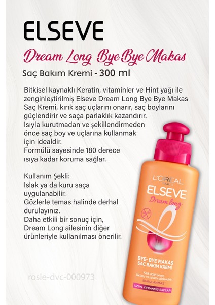 6 Al 5 Öde Elseve Dream Long Saç Bakım Kremi Bye Bye Makas 200 ml ve Rosıe
