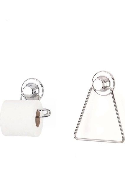 Hem Vakumlu Hem Vidalı Banyo Aksesuarı 2 Li Set Üçgen Havluluk + Tuvalet Kağıtlığı