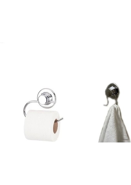 Hem Vakumlu Hem Vidalı Banyo Aksesuarı 2 Li Set Havluluk + Tuvalet Kağıtlığı + 2 Kancalı Havlu Askısı