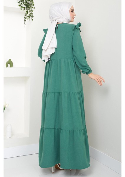 Omuzu Fırfırlı Ayrobin Tesettür Elbise Mint Hm2062 fırsatları
