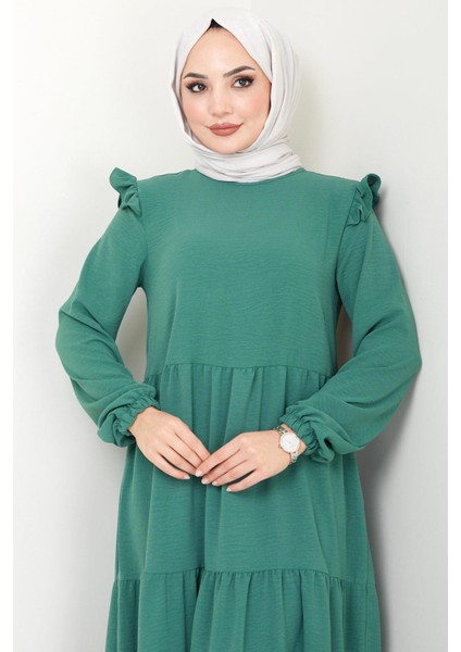 Omuzu Fırfırlı Ayrobin Tesettür Elbise Mint Hm2062 indirimleri
