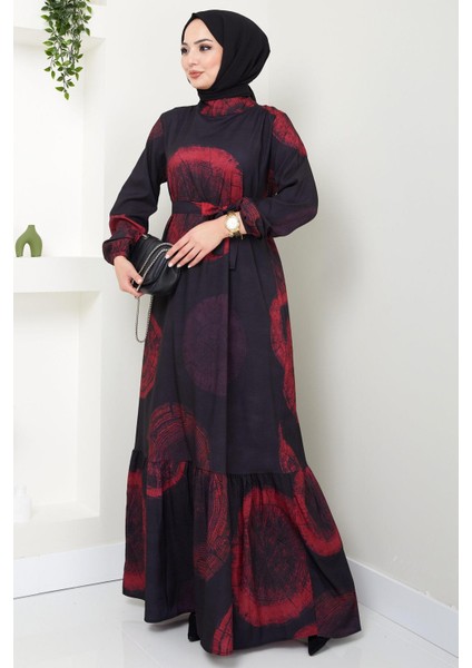 Ladin Dijital Baskılı Elbise Bordo Hm2440 fiyatları