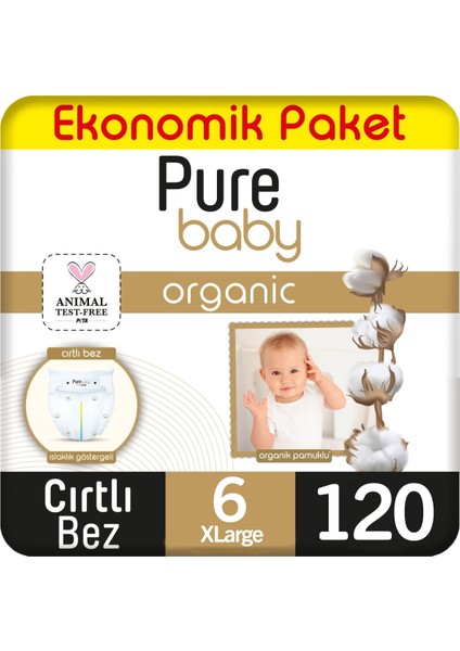 Organik Bebek Bezi Ekonomik Paket 6 Beden 60X2 120 Adet