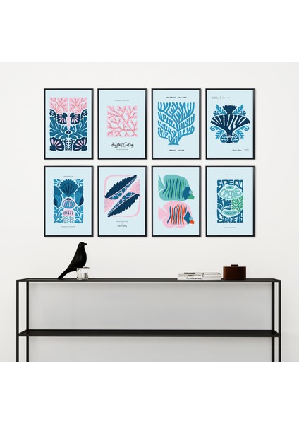 Sualtı Dünyası Okyanus ve Deniz Balıkları - Lamine Çerçeveli 8'li Tablo Seti