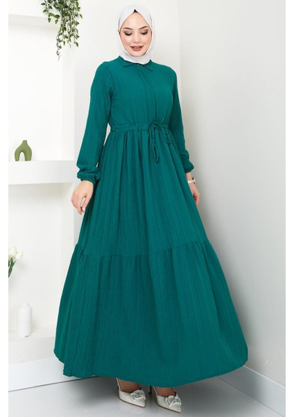 Beli Büzgülü Lara Elbise Zümrüt Hm2452 modelleri