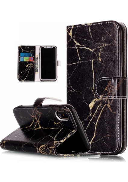 Iphone Xr Için Flip Case Manyetik Mermer Desen Kart Yuvaları Tutucu Tam Pu (Yurt Dışından)