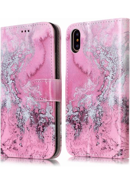 Iphone Xs Max Manyetik Mermer Desen Kart Yuvaları Tutucu Pu Için Flip Case (Yurt Dışından)