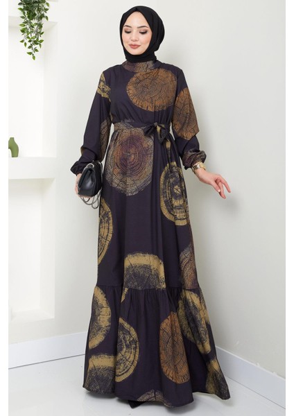 Ladin Dijital Baskılı Elbise Yağ Yeşili Hm2440