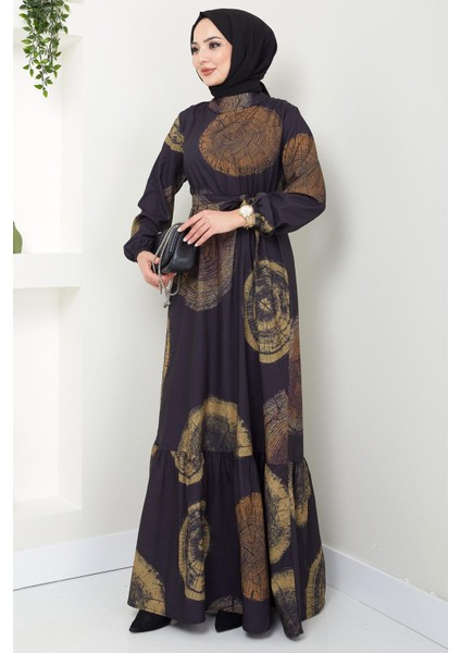 Ladin Dijital Baskılı Elbise Yağ Yeşili Hm2440 modelleri