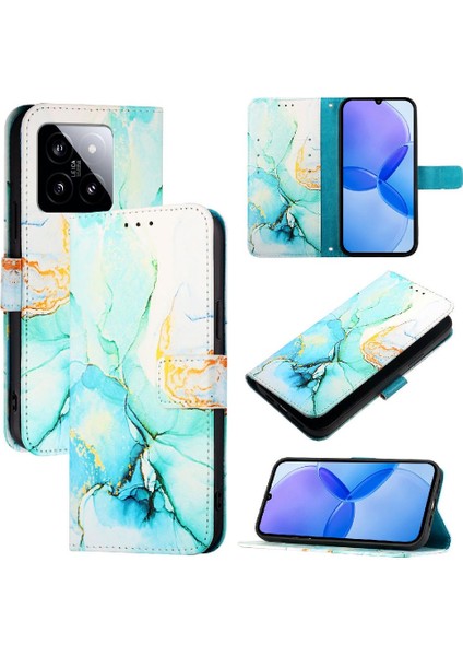 Xiaomi 14 Pro 5g Cüzdan Pu Deri Mermer Desen Kickstand (Yurt Dışından)