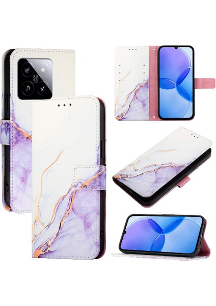 Xiaomi 14 Pro 5g Cüzdan Pu Deri Mermer Desen Kickstand (Yurt Dışından)