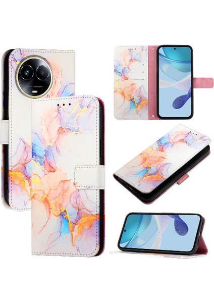 Realme 11X5G Kickstand Mermer Desen Pu Deri Cüzdan Için Kılıf (Yurt Dışından)
