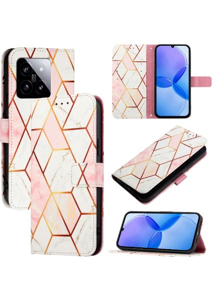 Xiaomi 14 Pro 5g Cüzdan Pu Deri Mermer Desen Kickstand (Yurt Dışından)