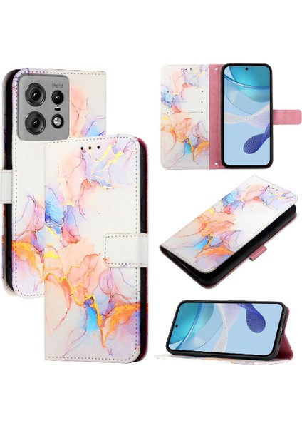 Motorola Kenar 50 Pro Pu Deri Kickstand Mermer Desen Cüzdan Için Kılıf (Yurt Dışından)