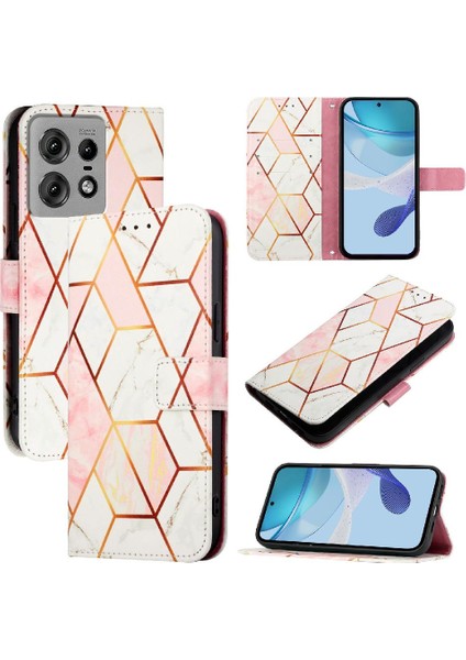 Motorola Kenar 50 Pro Pu Deri Kickstand Mermer Desen Cüzdan Için Kılıf (Yurt Dışından)
