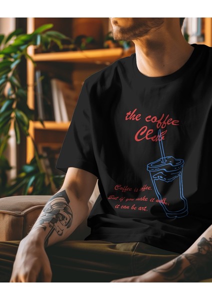 Coffee Club Tasarım Relaxed Fit Erkek Önü Baskılı Tişört