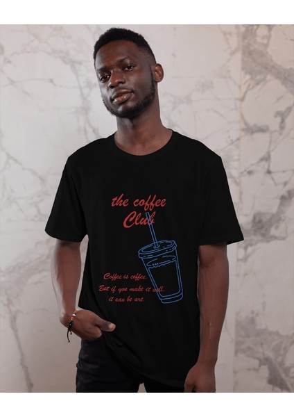 Coffee Club Tasarım Relaxed Fit Erkek Önü Baskılı Tişört