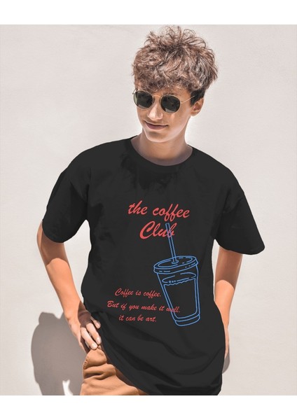 Coffee Club Tasarım Relaxed Fit Erkek Önü Baskılı Tişört