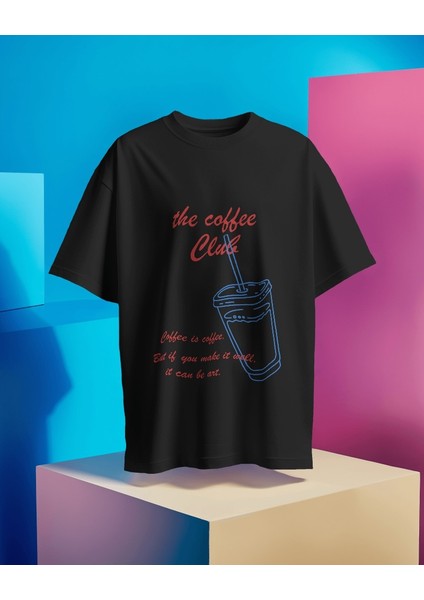 Coffee Club Tasarım Relaxed Fit Erkek Önü Baskılı Tişört