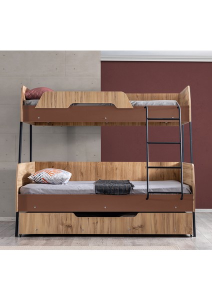 Alba Yavrulu Geniş Ranza, Kahverengi + 3 Adet Comfort Yatak