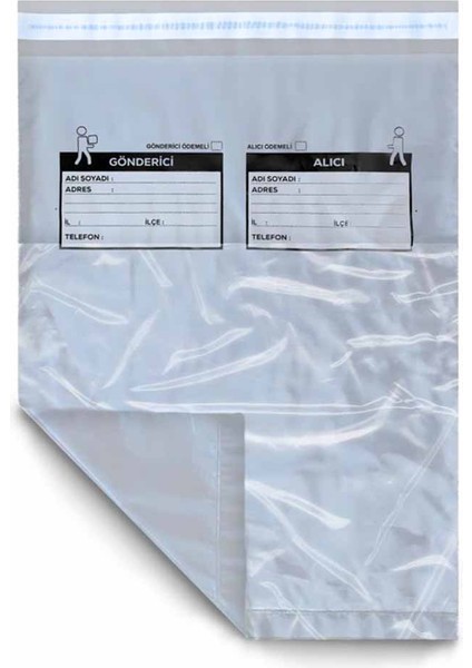 50 Adet Kargo Poşeti, Mini Boy Cepli Kargo Torbası 17X25+4 cm - 80 Mikron