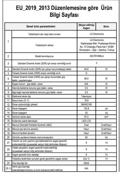 50UT8100 50" 127 Ekran Uydu Alıcılı 4K Ultra HD Smart LED TV