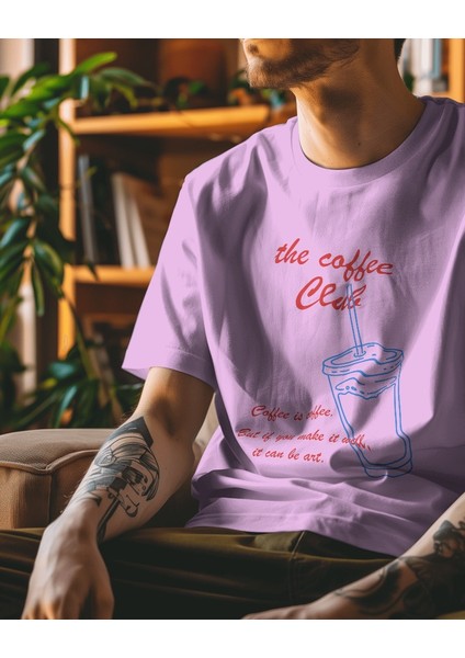 Coffee Club Tasarım Relaxed Fit Erkek Önü Baskılı Tişört