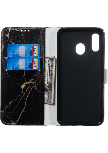 Galaxy A20 Için Flip CASE/A30 Pu Deri Cüzdan Manyetik Mermer (Yurt Dışından)