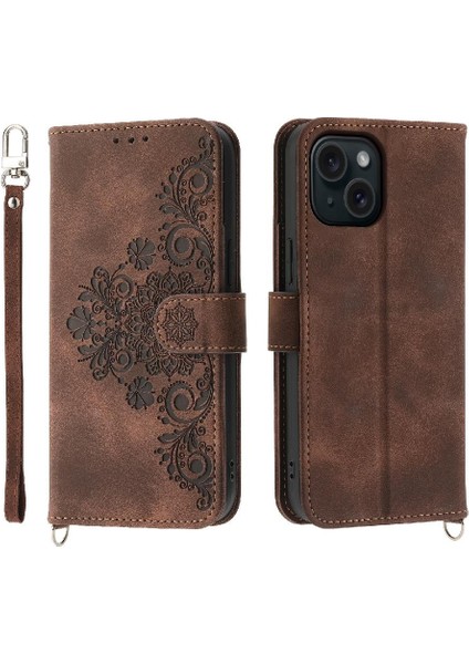 Iphone 15 Için Flip Case Darbeye Bileklik Kabartmalı Çoklu Kredi (Yurt Dışından)