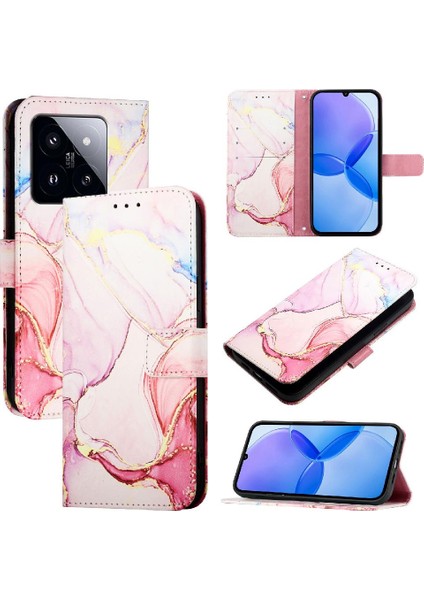 Xiaomi 14 Pro 5g Cüzdan Pu Deri Mermer Desen Kickstand (Yurt Dışından)