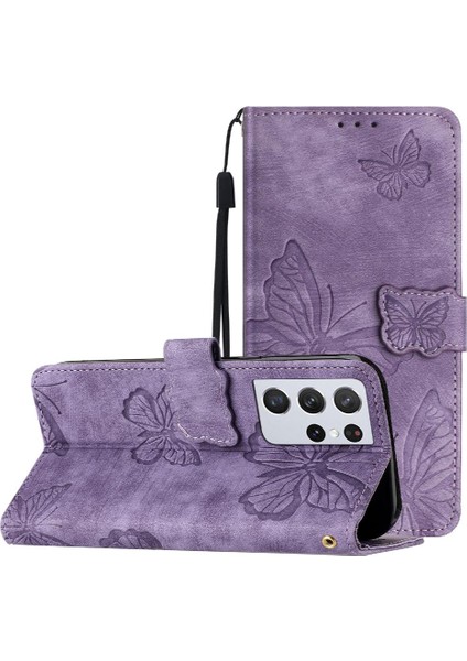 Galaxy S21 Ultra Manyetik Kapatma Kart Yuvaları Tutucu Için Flip Case (Yurt Dışından)