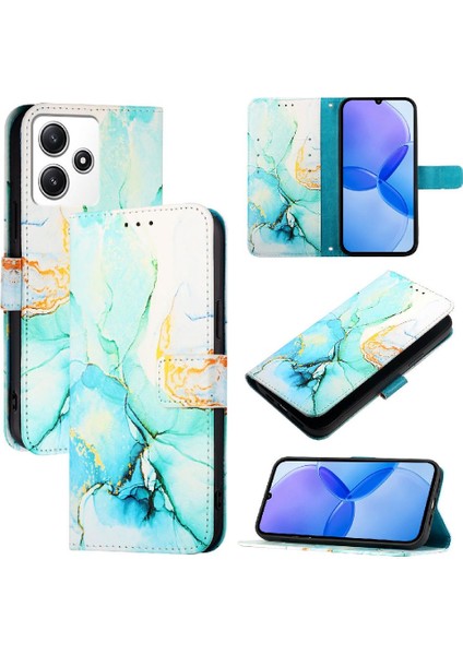 Xiaomi Redmi Için 12 4g Mermer Desen Pu Deri Kickstand Cüzdan (Yurt Dışından)