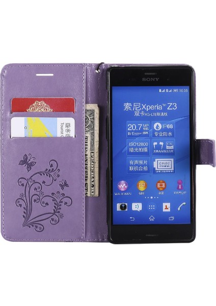 Sony Xperia Z3 Için Flip Case Kart Yuvası Standı ile Manyetik Kapak Pu Flip (Yurt Dışından)